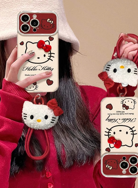 红色kt猫大视窗小羊皮呆适用苹果16pro手机壳iPhone15max13小米14华为mate60荣耀100x200p70nova12reno9s18