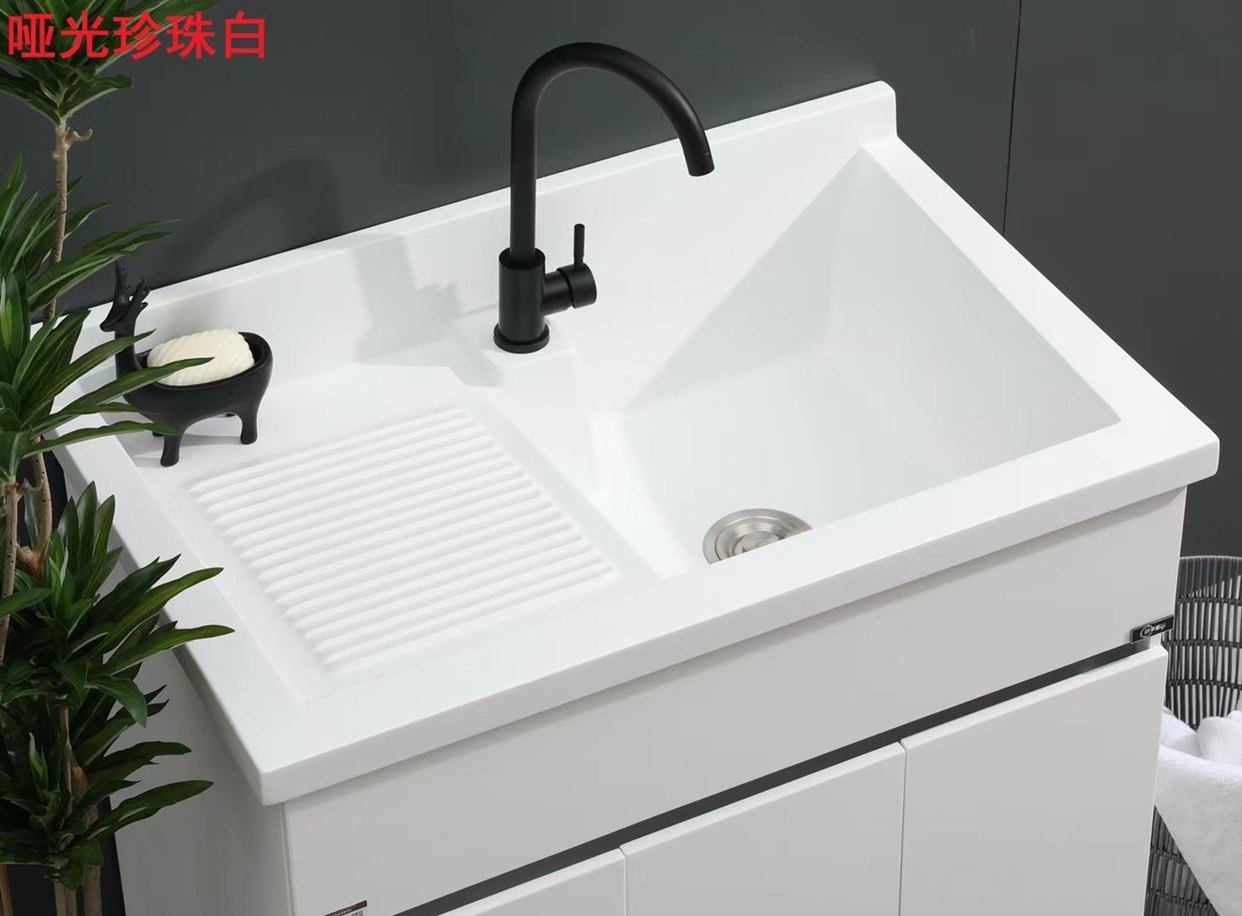 斜搓衣板大水池人造石英石洗衣台洗衣机柜