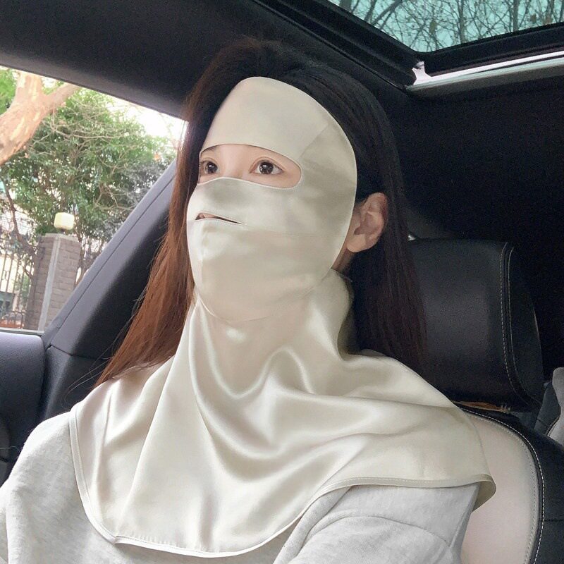 夏季新款100%桑蚕丝全脸面罩女防晒防UV防粉尘围脖款开车骑行透气