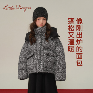 女童碎花羽绒服短款2024冬季新款儿童印花面包服韩版时尚加厚外套