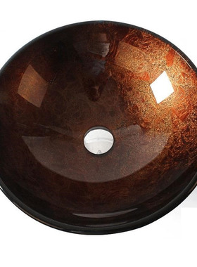 外贸优款钢化玻璃卫生间圆形洗手盆复古仿玉石台上盆出口转内销