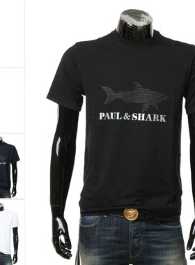 Paul Shark 鲨鱼 正品 男士棉质logo印花短袖半袖圆领T恤21411019