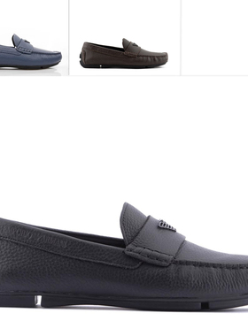 Emporio Armani阿玛尼 男士真皮鹰标一脚蹬休闲皮鞋 X4B124 XF665