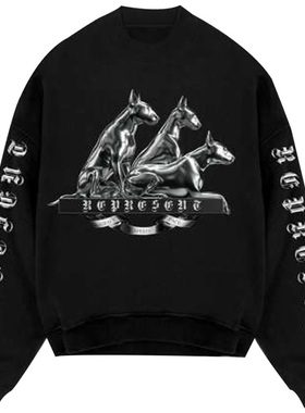 REPRESENT 潮牌 男士三只狗图案印花休闲套头圆领卫衣 M04243
