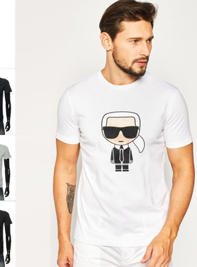 Karl Lagerfeld卡尔拉格斐刺绣老佛爷男短袖圆领T恤755060 501250