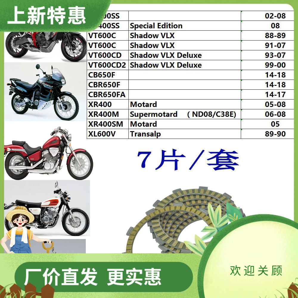 CB400SS棍王沙都600 VLX600 CBR650F XR400SM XL600V离合器摩擦片