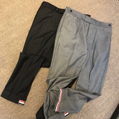 百搭红白蓝三色织带thom显瘦彩条小脚裤 tb男女同款 九分小西裤 春