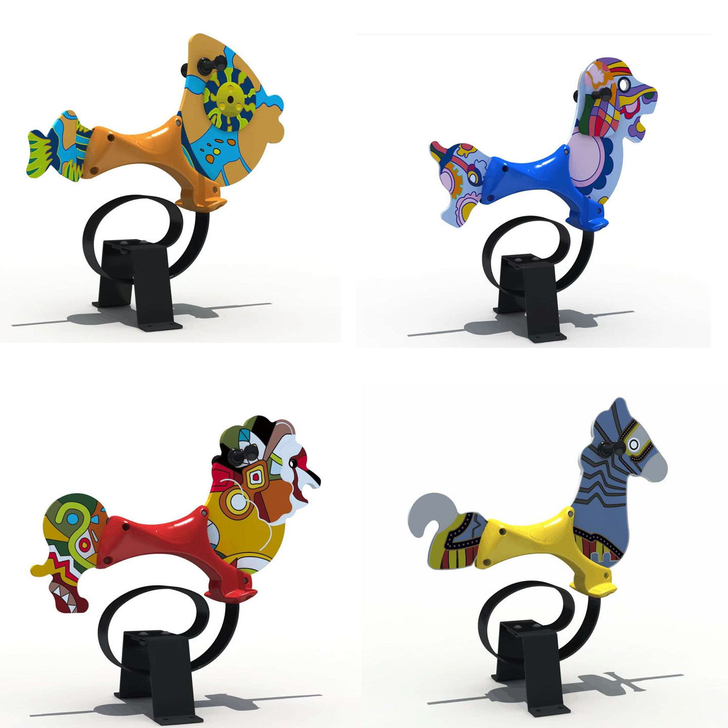 幼儿园公园小区户外儿童弹簧摇马卡通动物PE板摇摇乐塑料PV板木马