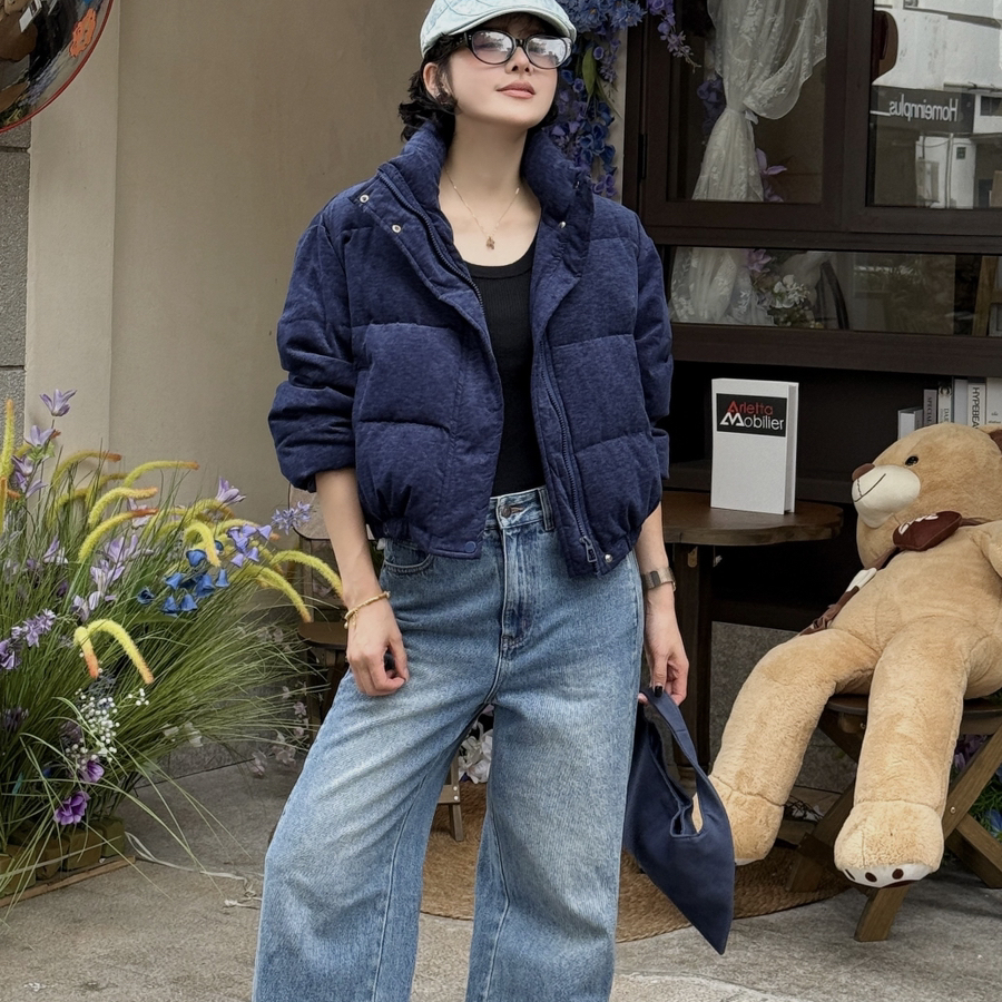 繁花灯芯绒简约风纯色保暖羽绒服外套DG39039