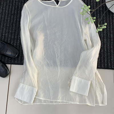 繁花古国风新中式上衣小衫薄纱圆领长袖衬衣马甲天丝小衫zb8924