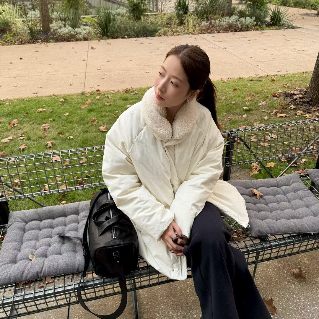 繁花领长袖保暖羽绒服外套(配可拆卸颗粒要毛领)slurp-85028