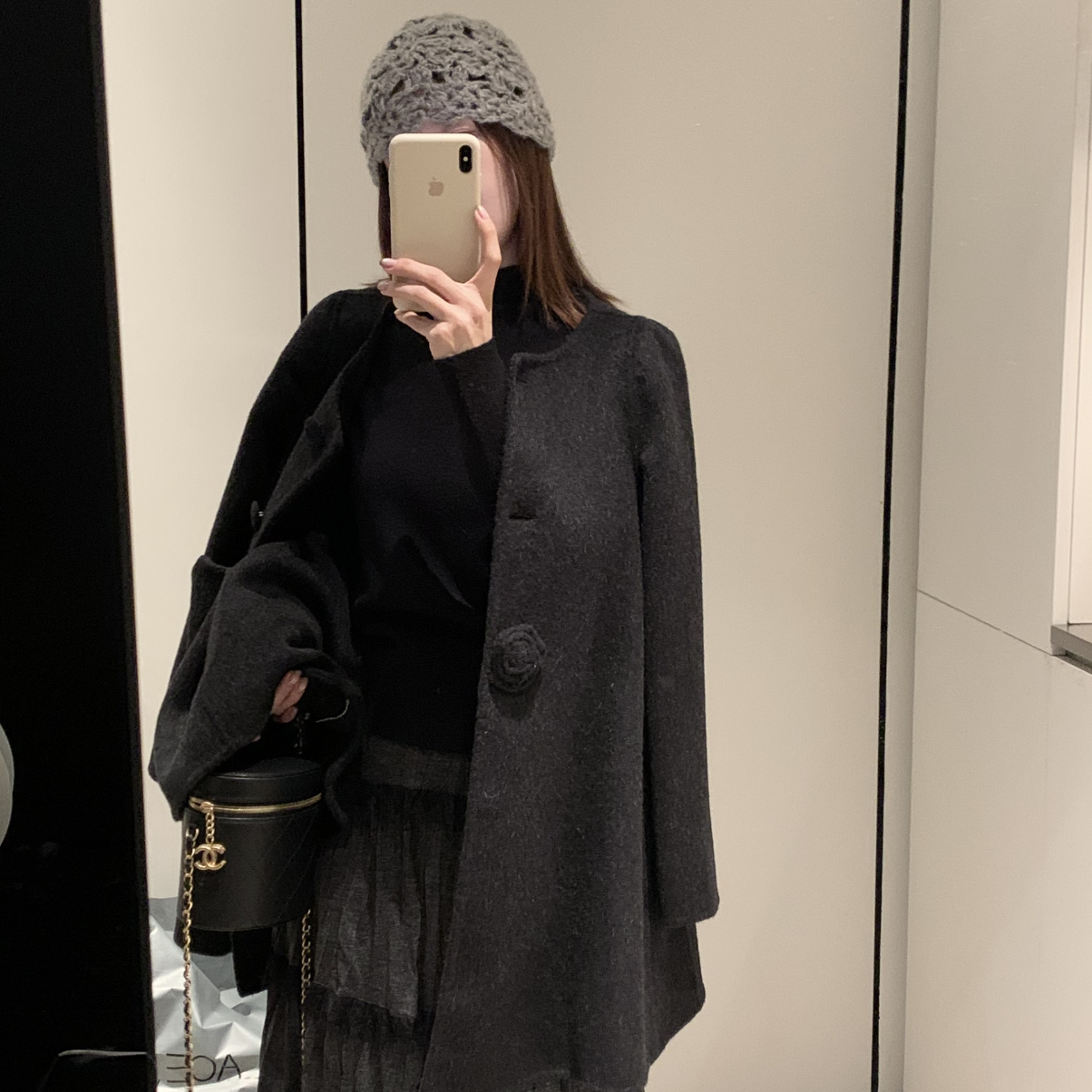 繁花立体花朵中长款羊毛外套(配披肩)(含70.3绵羊毛)1-A7C018W01