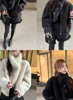 繁花韩版百搭设计感拼接毛毛仿皮毛一体短外套Y28251