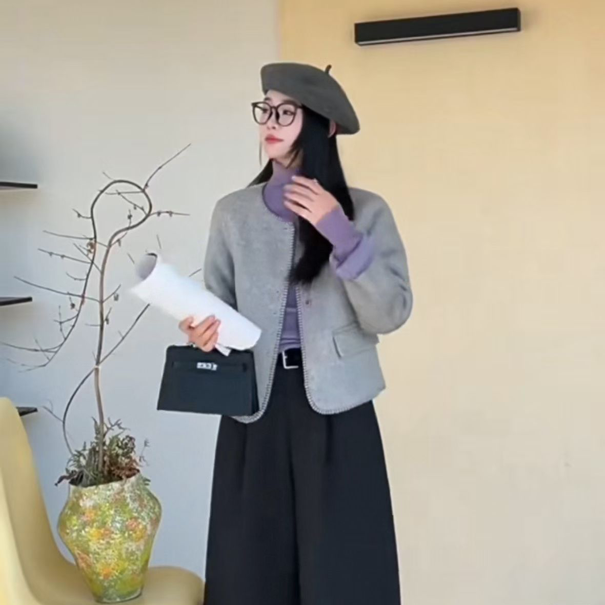 繁花小众女2025冬小个子圆领短款羊毛外套(含100羊毛)YXY966