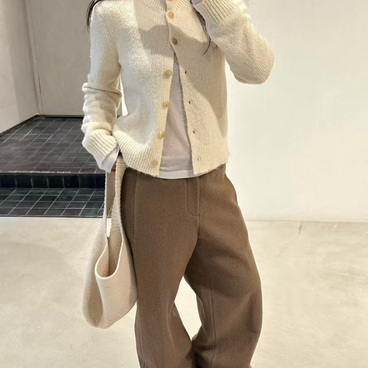 繁花众设计简约百搭保暖立领单排扣羊毛开衫毛衣(含81羊毛)14979