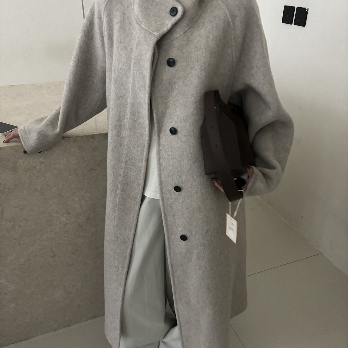 繁花大衣严选韩系百搭立领一粒扣羊毛外套1256