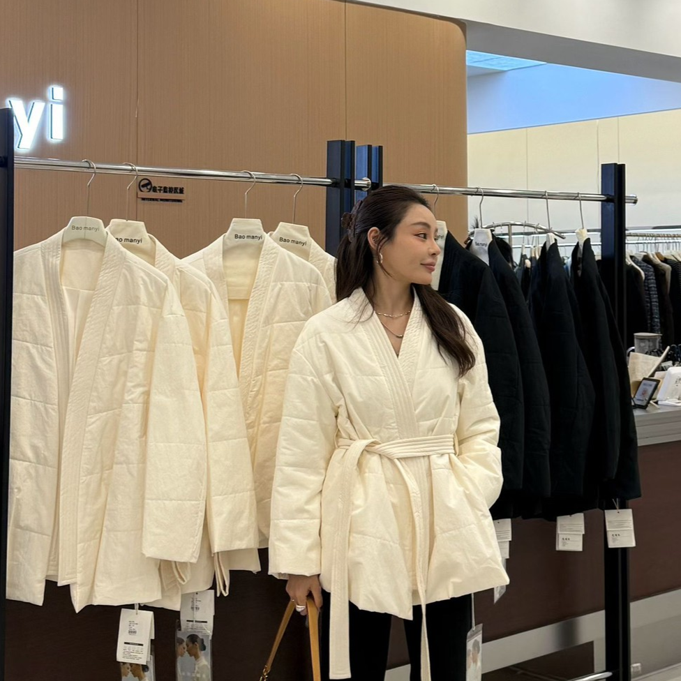 繁花p实力派100桑蚕丝高货气质腰带款保暖棉服外套(配腰带)D2090