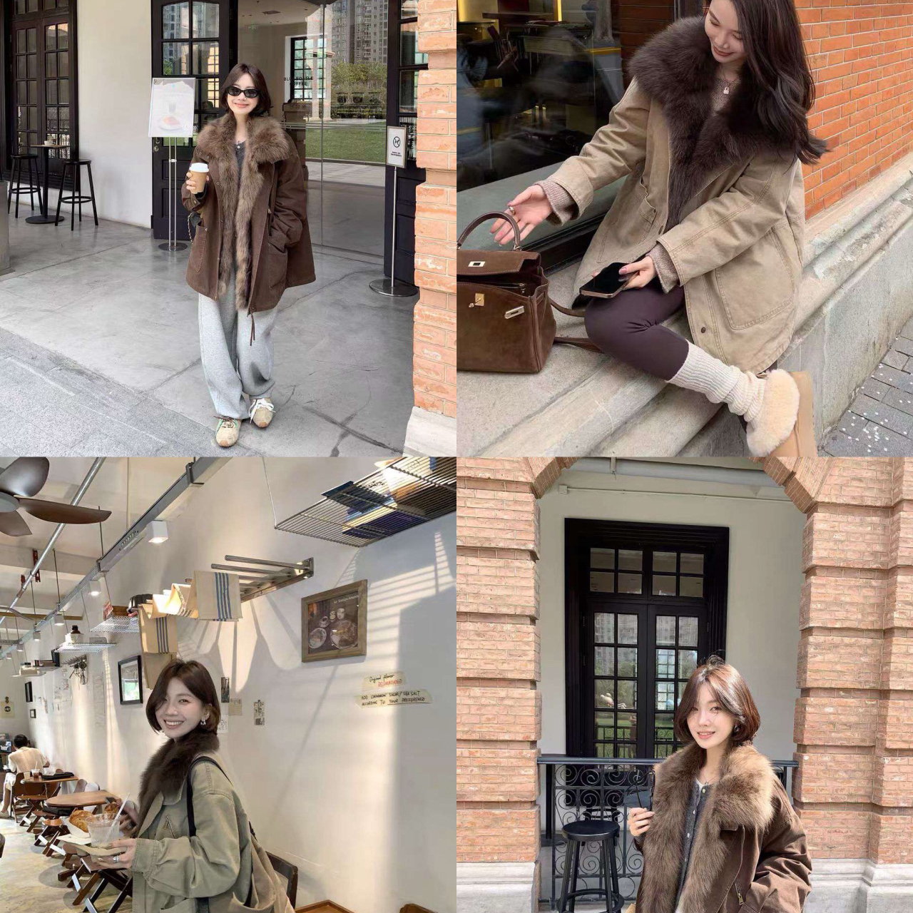 繁花家高级感大翻领宽松时尚短外套(配可拆仿貉子毛领)YS1-97661