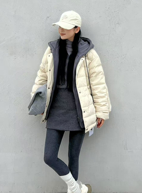 繁花冬上新简约休闲连帽宽松时尚保暖羽绒服外套80829