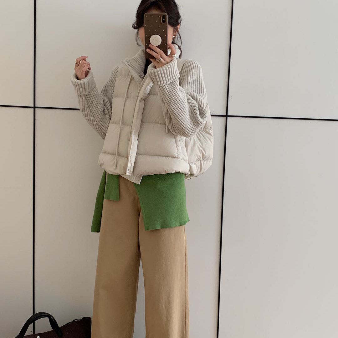 繁花冬上新针织袖拼接休闲系带显瘦保暖羽绒服外套86658