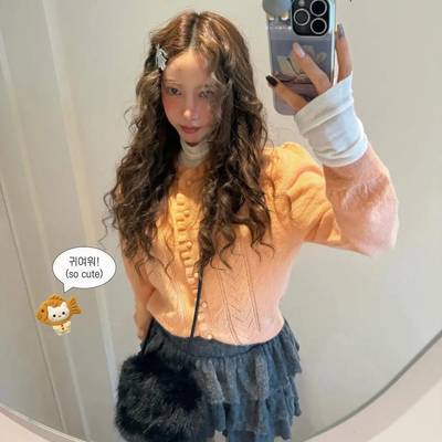 繁花26年早春韩国设计师慵懒镂空针织开衫0264