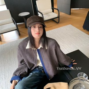 繁花小众上新轻奢简约圆领亮丝羊毛外套 YBS6123 含50羊毛