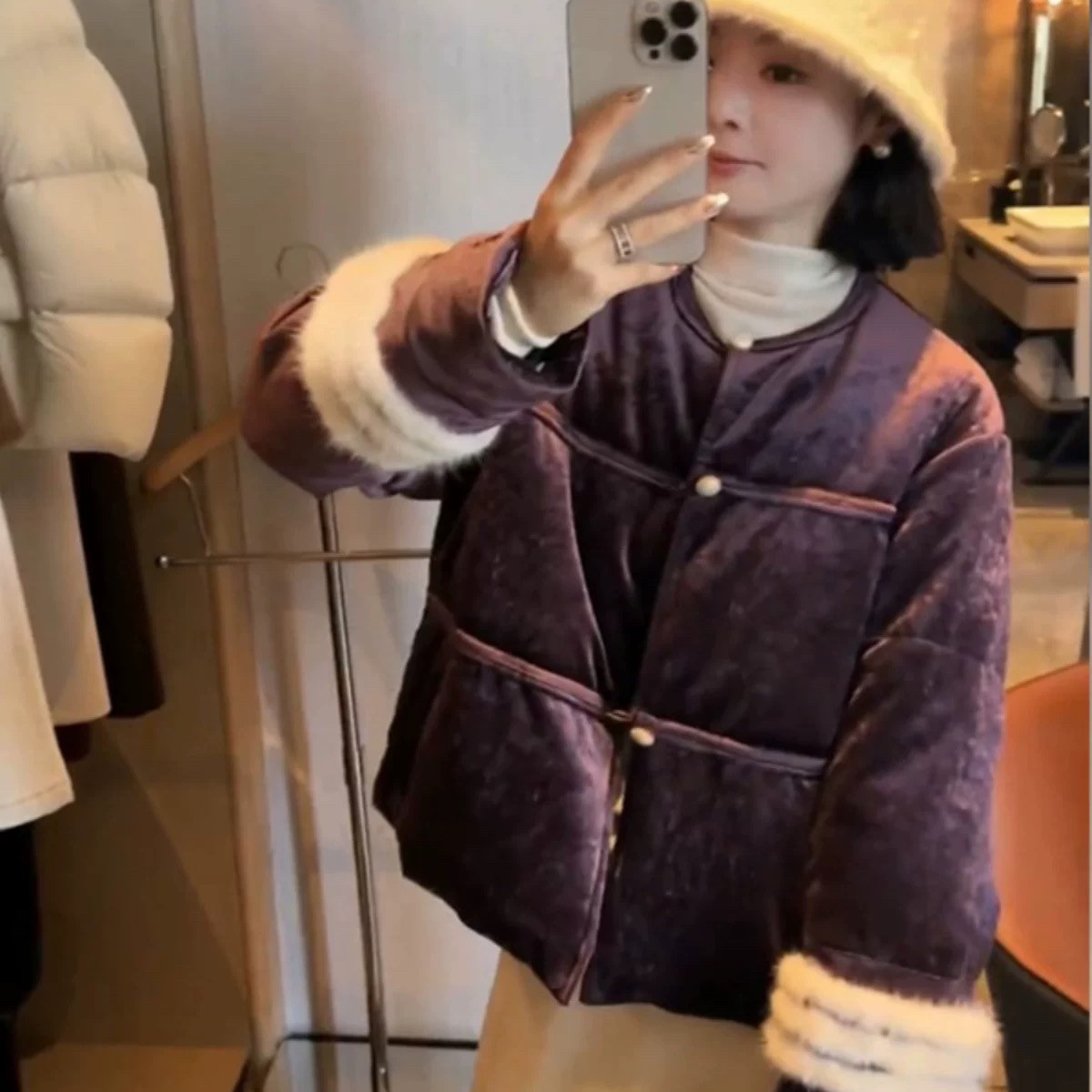 繁花家冬上新新中式轻国风棉袄紫色保暖棉服外套YS1-Js477