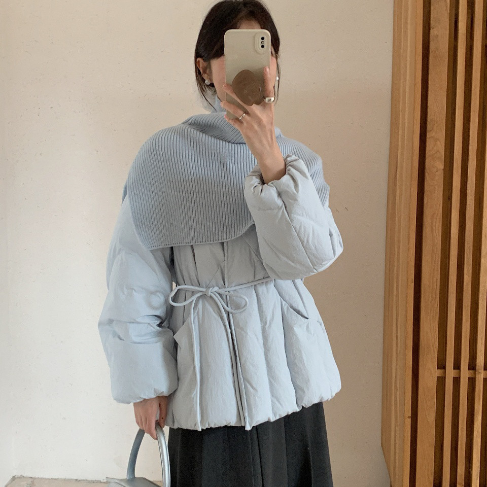 繁花宽松舒适百搭休闲显瘦保暖羽绒服外套(配腰带,围脖)2509