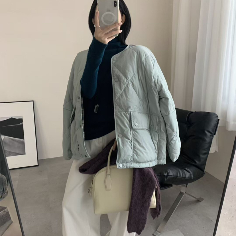 繁花小众泡菜馆-轻盈蓬松菱格纹设计宽松保暖羽绒服外套YS1-830