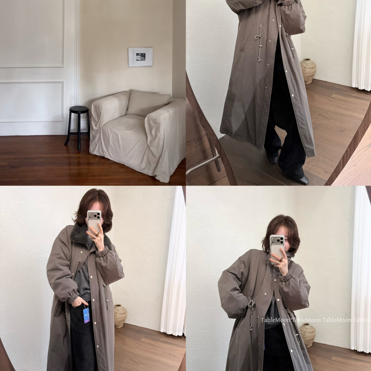 繁花上新休闲风衣款毛绒翻领长款保暖羽绒服外套25712TN10