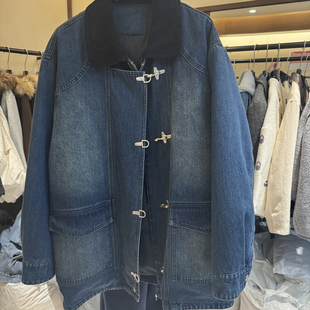 繁花机喽牛仔中长款重工保暖羽绒服外套861055