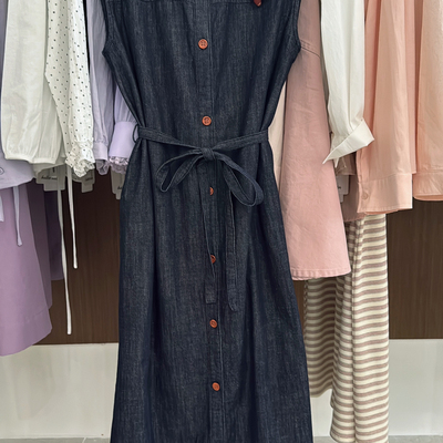 繁花小众泡菜馆-POLO中长款牛仔衬衫连衣裙(配胸针,腰绳)CB3119