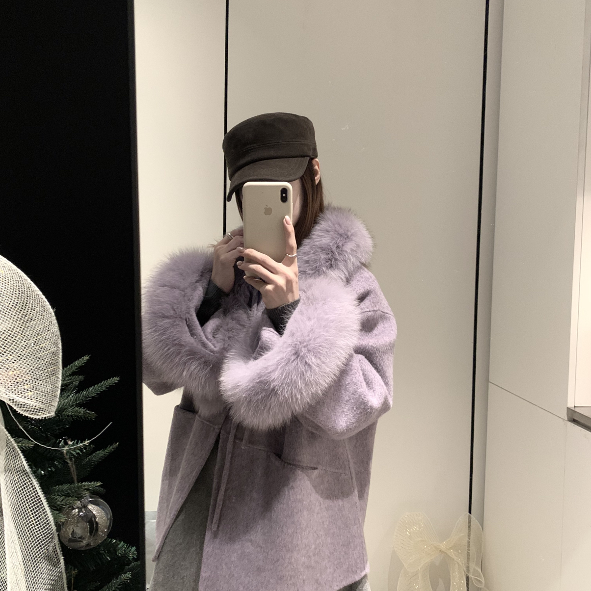 繁花羊毛外套(配毛领狐狸毛真毛可拆卸)（含68.8绵羊毛）120207W1