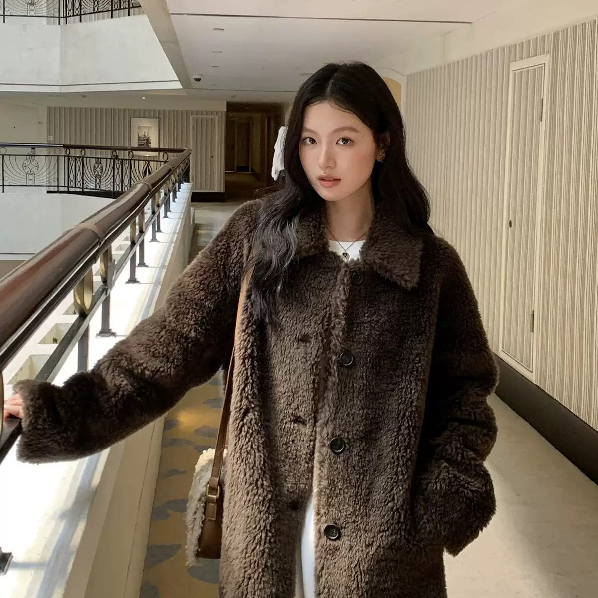 繁花时尚设计感中长款宽松羊毛外套（含100绵羊毛）56662