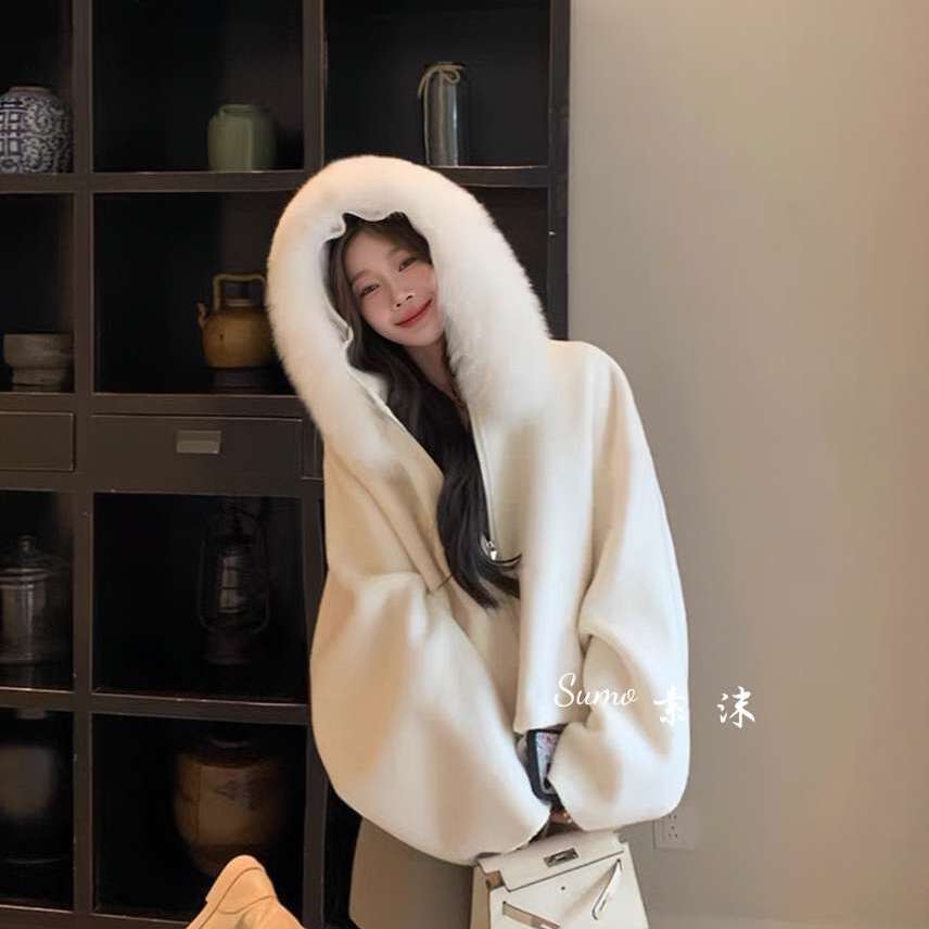 繁花领慵懒松弛感宽针织开衫(配可拆卸毛领)L-190YRW794099