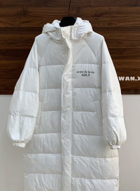 Wan.X-特～价高级感白色长款连帽保暖羽绒服外套zb55374拍水洗标