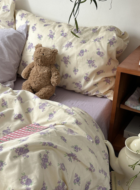【宅姿势】淡紫色法式复古小清新全棉印花四件套LI床单床笠纯棉