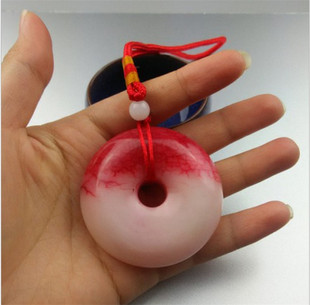 岫玉鸡血石平安扣挂件玉吊坠玉石首饰春款颈饰项链饰品挂坠古风