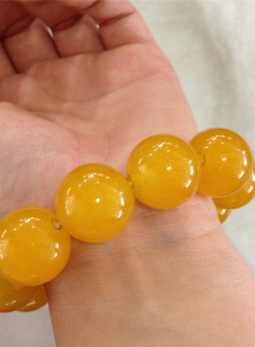 新疆黄玉手链 男女款玉髓手串8m10m12m14m16m18m2.0m大珠手串包邮