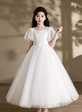 儿童晚礼服白色女童公主2026新款洋气小女孩宴会主持人走秀演出服