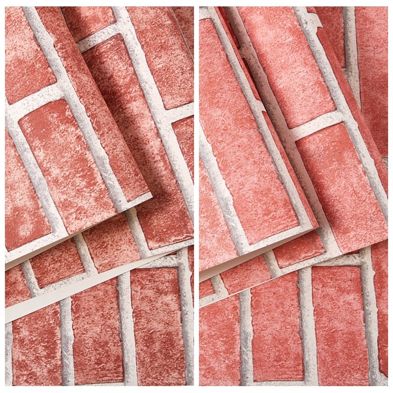中式3D红砖壁纸 理发服装酒店茶室养生会所 复古灰砖块白砖纹壁纸