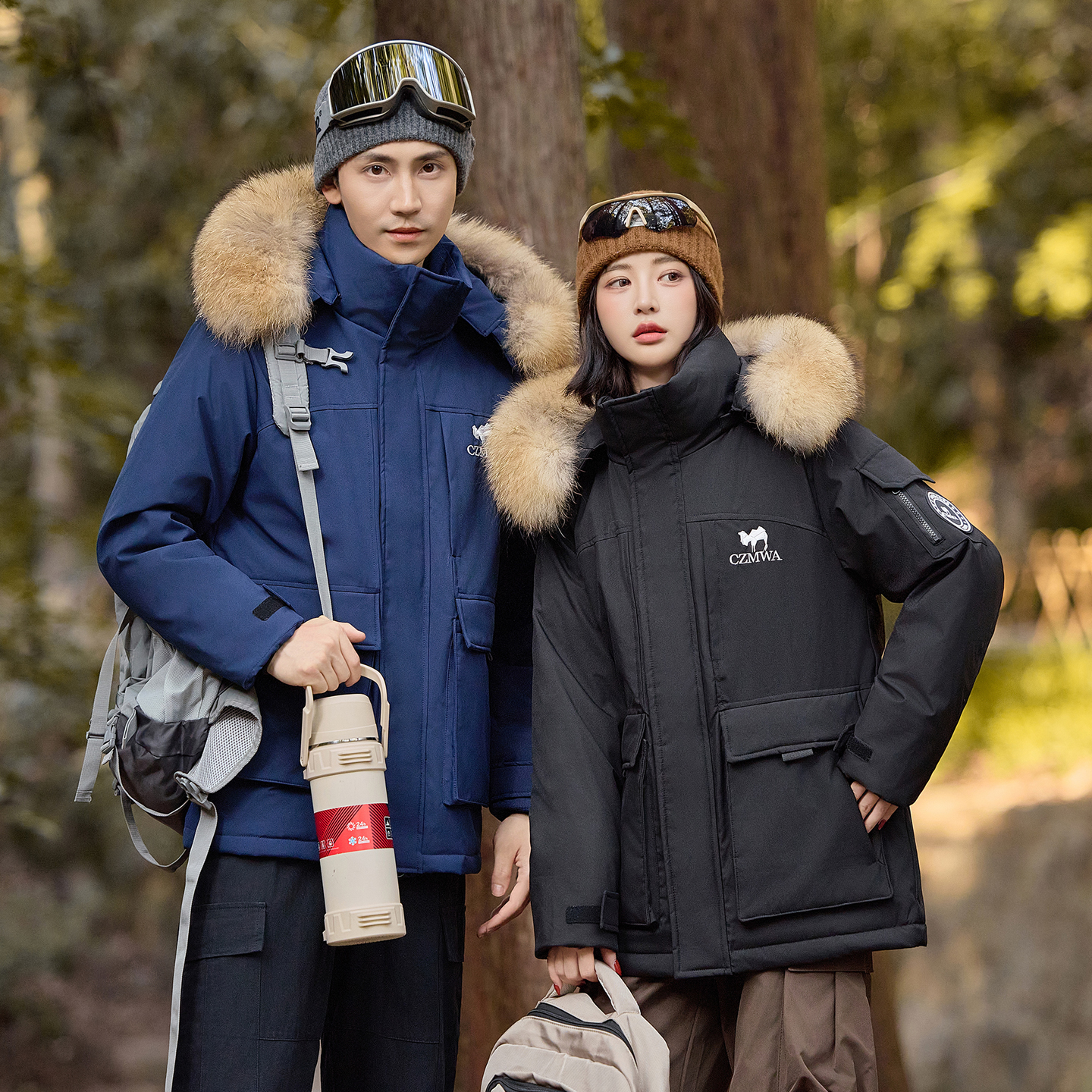 骆驼骑师羽绒服冬季大毛领外套