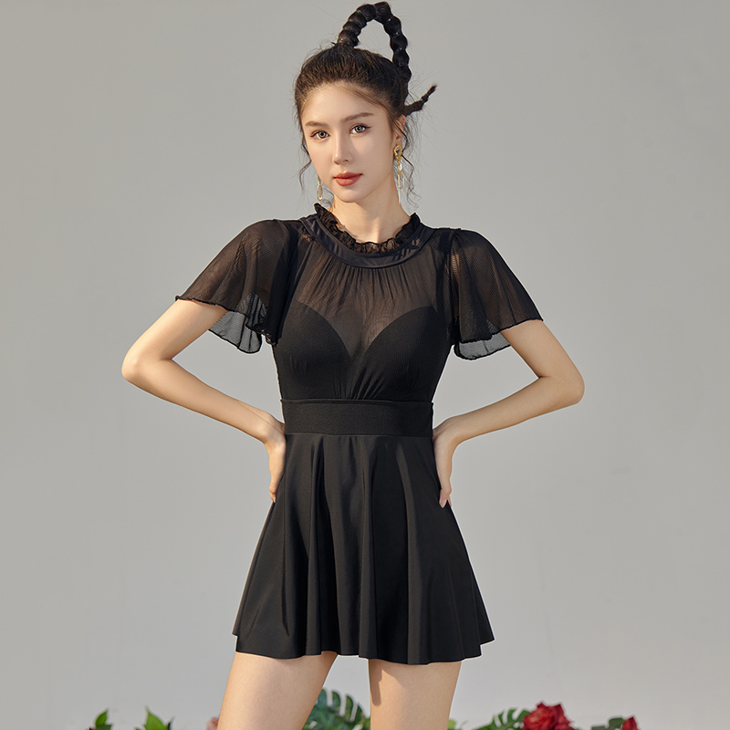泳衣女高级感网纱遮肚显瘦保守高腰连体性感聚拢2025新款温泉泳装