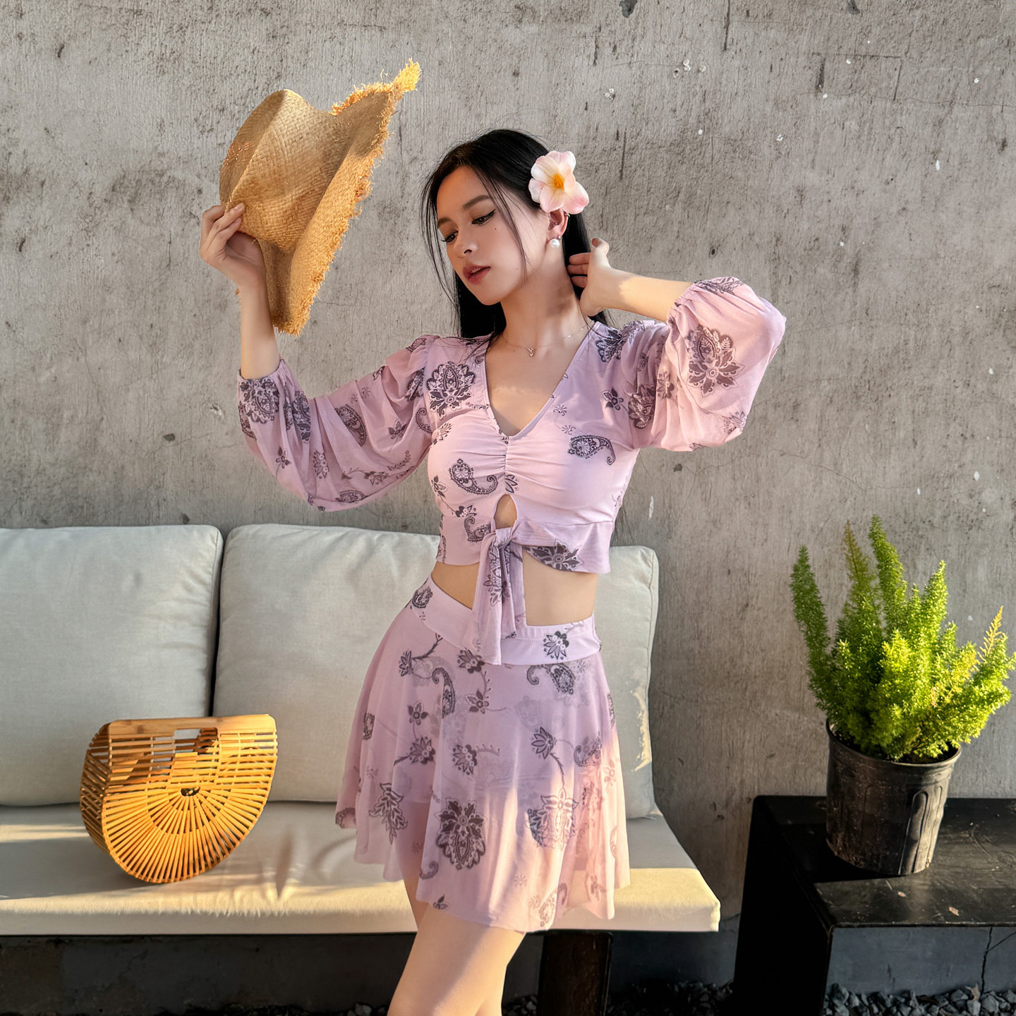 泳衣女长袖防晒分体遮肉裙式2026年新款夏季清凉海边纯欲度假泳装