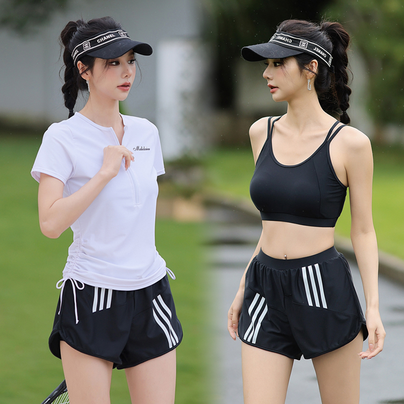 泳衣女分体泡温泉保守高腰平角裤防震背心高级感拉链款学生游泳衣