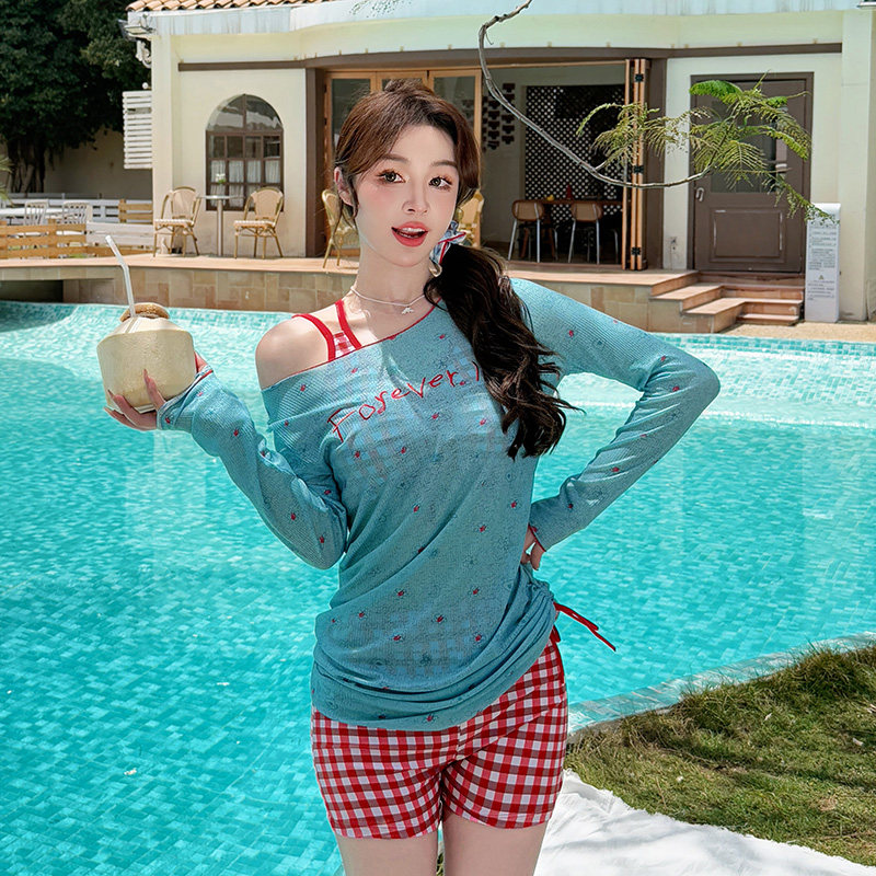 纯欲泳衣女新款分体海边度假高级感长袖三件套网纱大码胖MM泡温泉