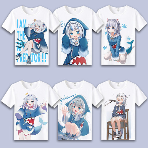GawrGura鲨鱼娘短袖T恤夏季衣服
