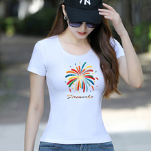 设计感独特彩色烟花印花短袖t恤女2025夏季新款纯棉爆款显瘦上衣
