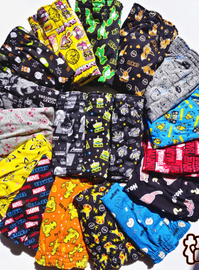 男士针织棉卡通阿罗裤宽松孖烟通透气睡裤弹力红色本命年平角内裤