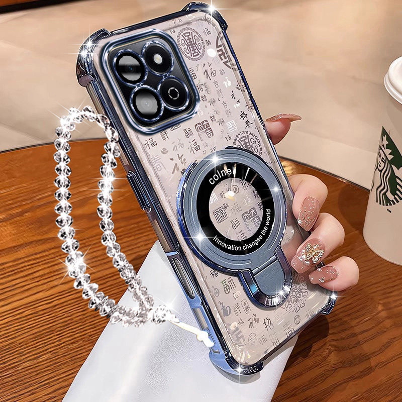 适用华为荣耀畅玩60plus手机壳百福卡支架畅玩60Plus气囊硅胶60puls防摔小U磁吸软壳60plsu镜头膜保护套Honor